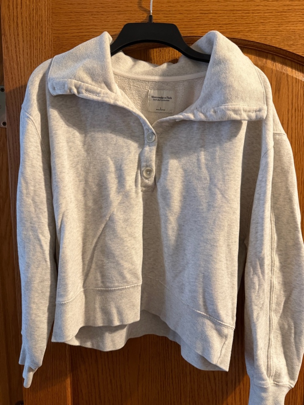 Abercrombie & Fitch Light Heather Gray Button-Neck Pullover
